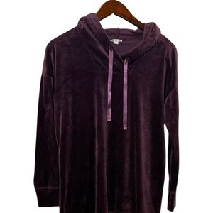 Pure Jill Womens Plush Velour Hoodie Tunic Small Purple Plum